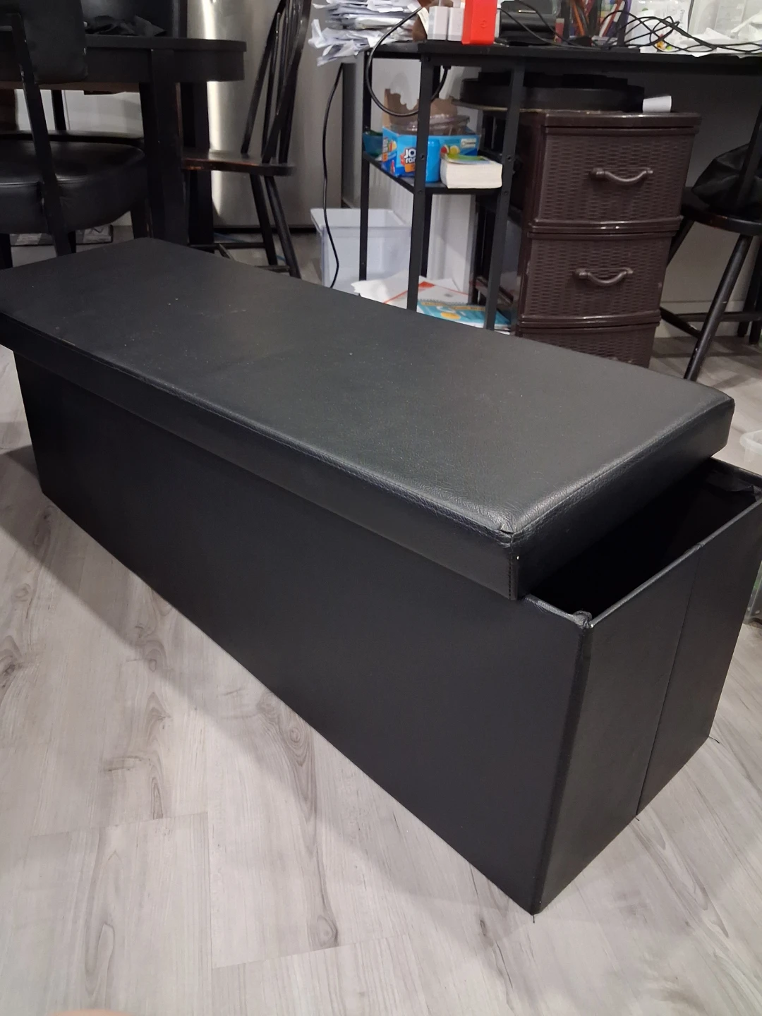 Black Faux Leather Storage Ottoman Bench - photo 2