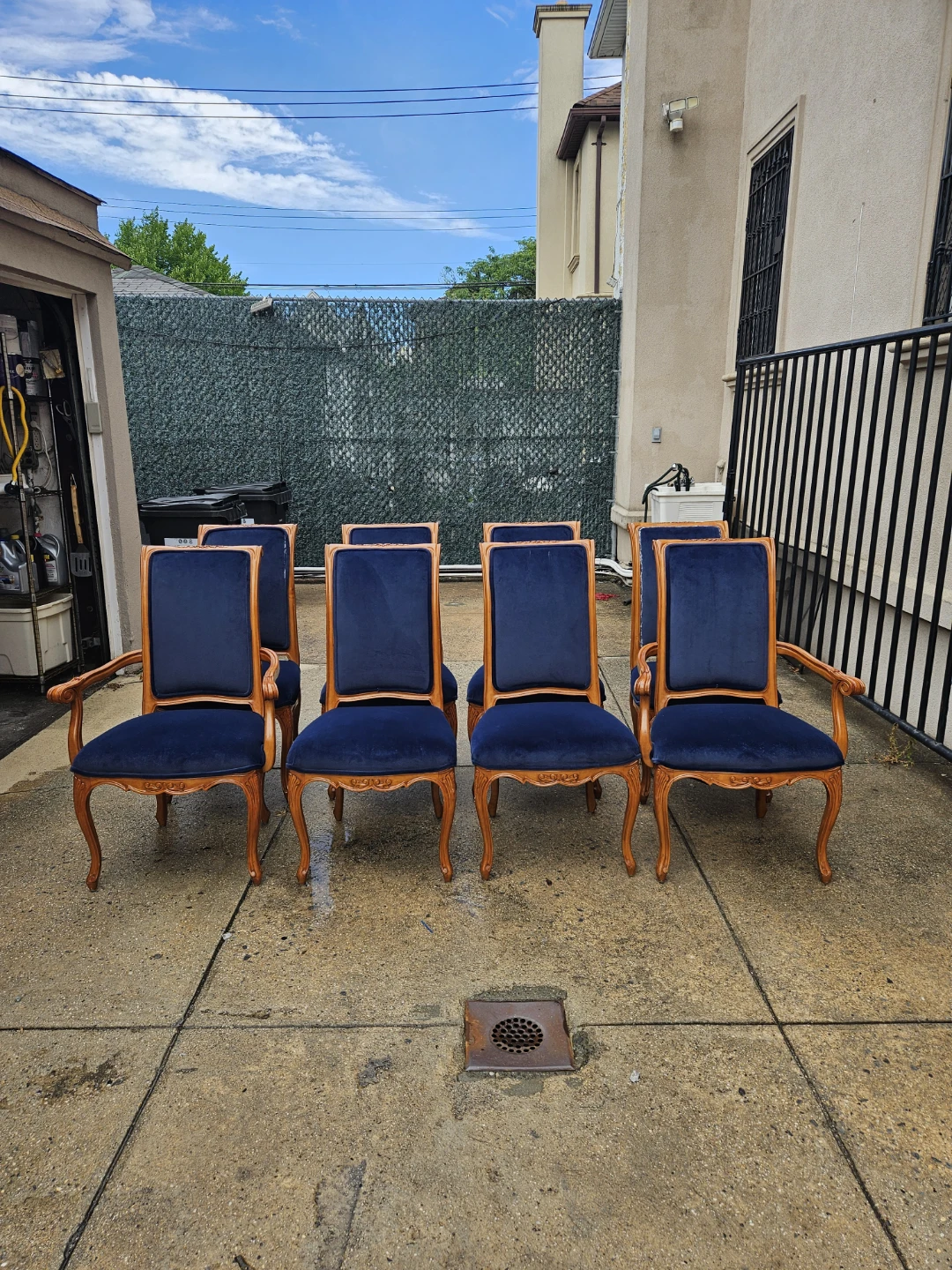8 beautiful vintage louis xv style blue velvet chairs
