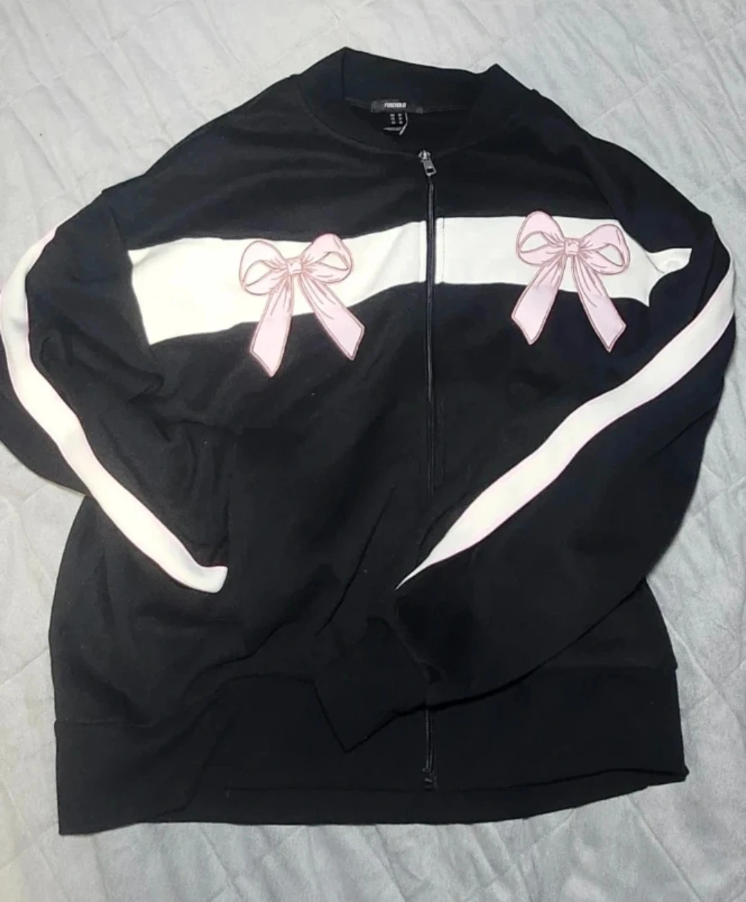 Forever 21 Black Zip-Up Jacket with Pink Bows - Size M