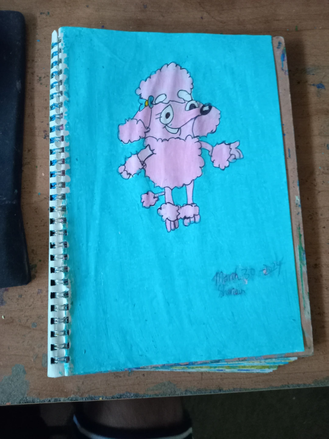 Pink Poodle with Light Blue Background by Custom Artist Sherwin