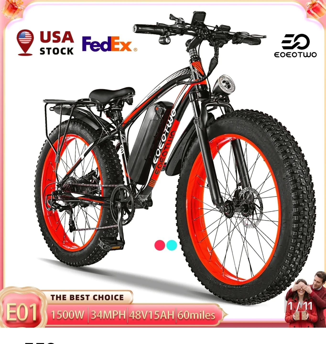 EOEOTWO 1500W Fat Tire Electric Bike