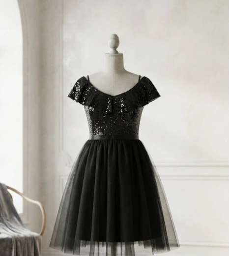Black Sequin Tulle Dress