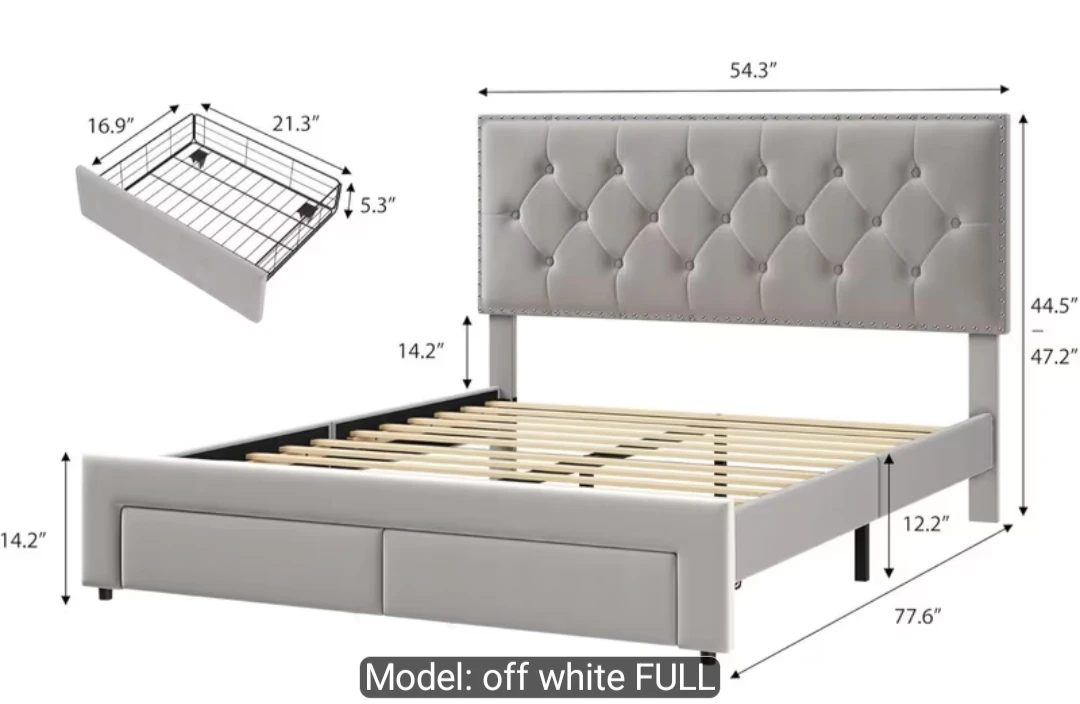 Grey Upholstered Full Bed Frame
