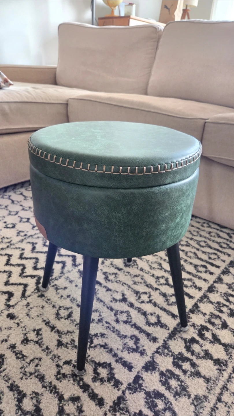 Leather Ottoman with Reversible Wood Tray & Hidden Storage *new