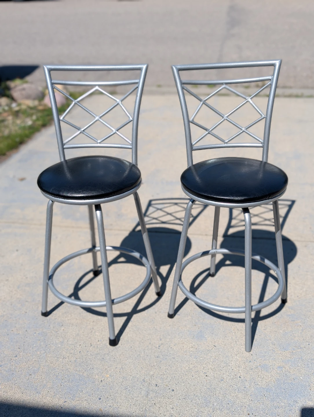 Silver Adjustable Bar Stools with Black Seats - Set of 2