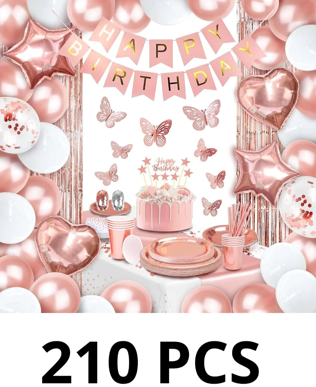 210 Pcs Rose Gold Birthday Party Supplies Kit