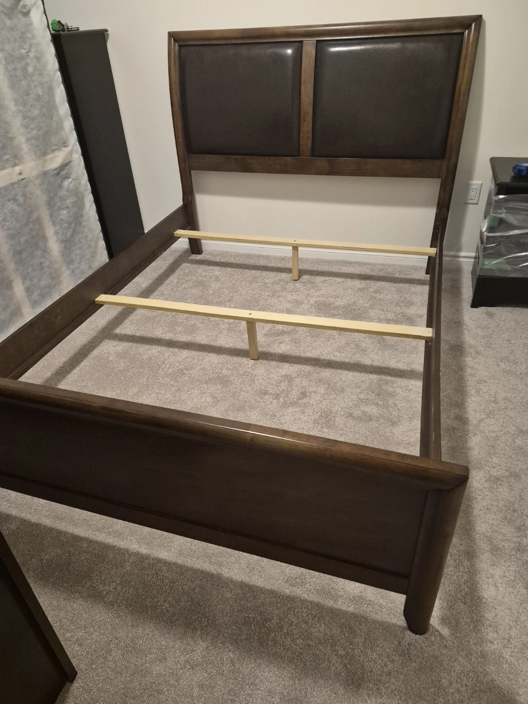 Brown Faux Leather and Wood Bed Frame Headboard