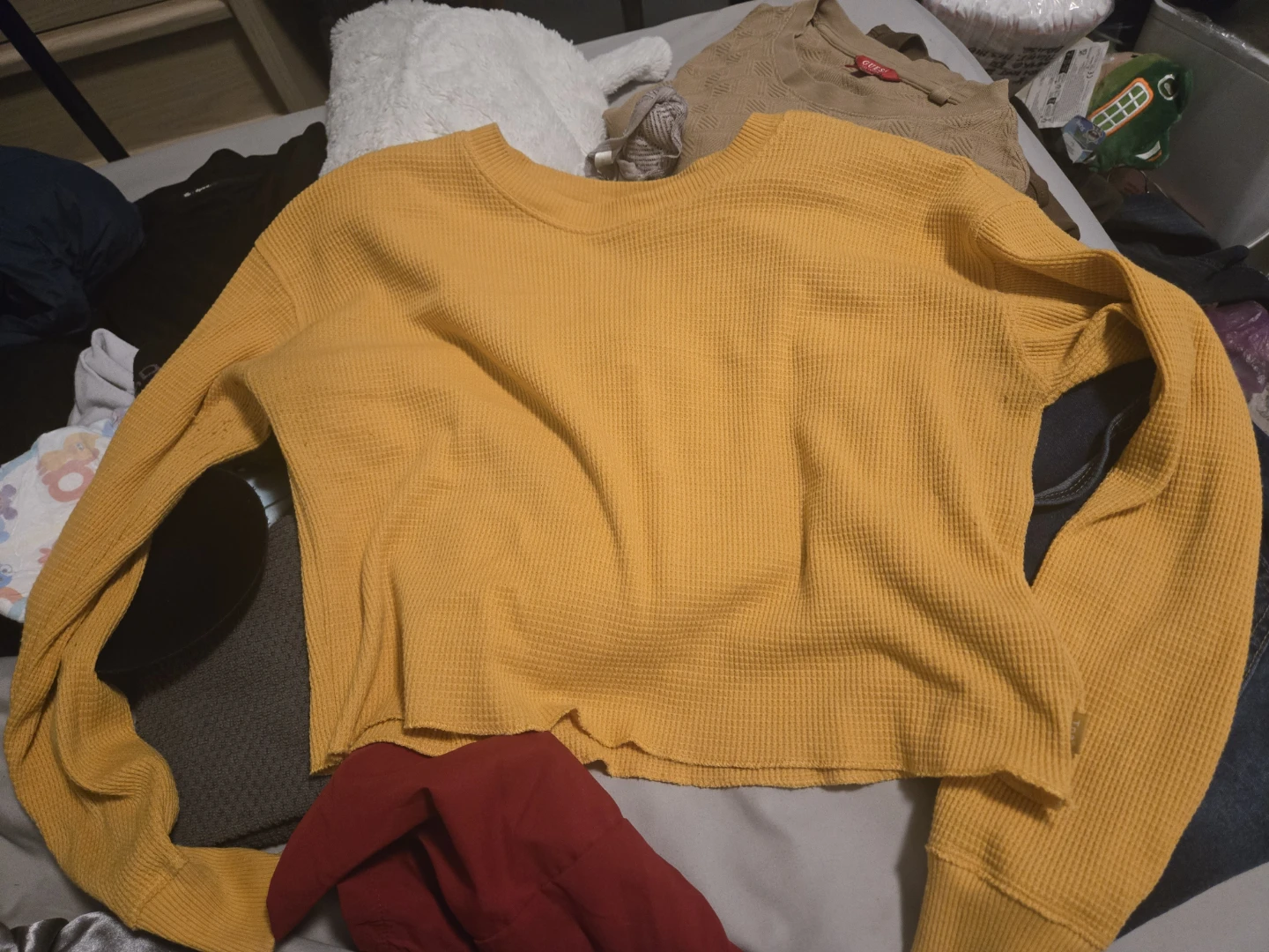 Tna Yellow Waffle Knit Long Sleeve Top