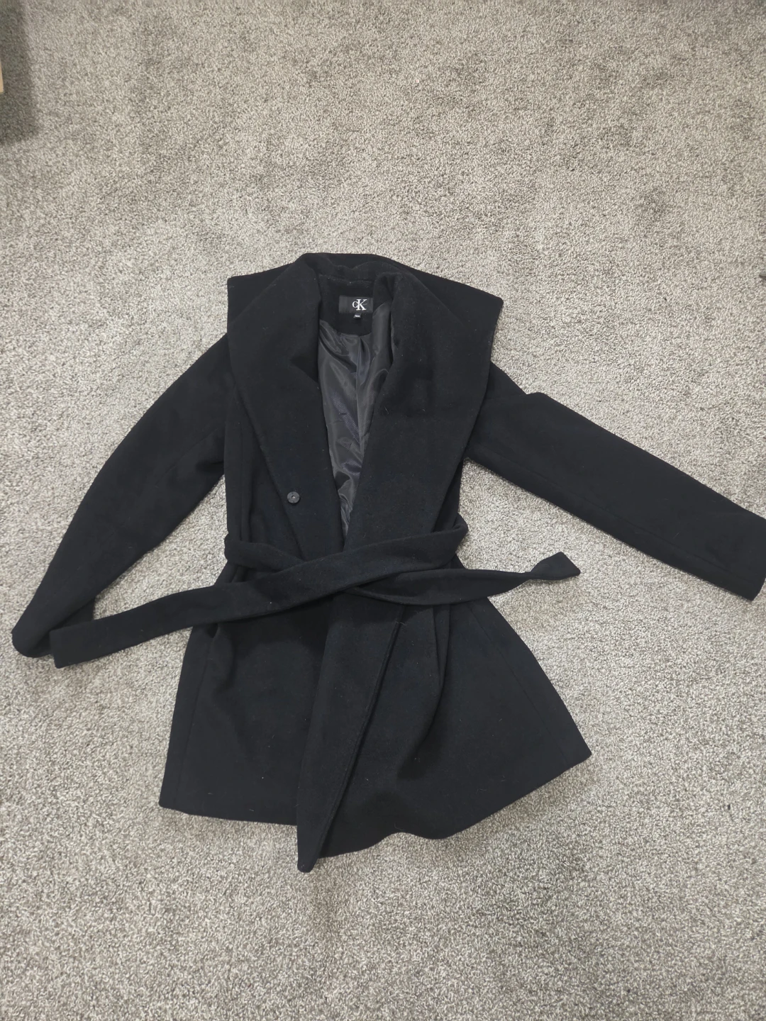 Calvin Klein Black Wool Blend Wrap Coat Size XS - photo 4