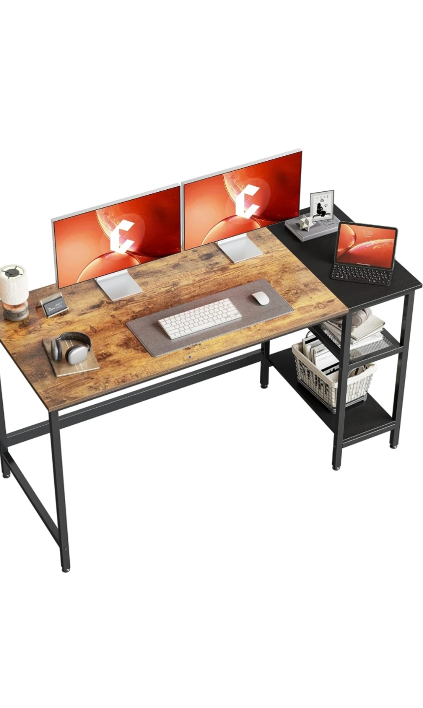Rustic Wood Computer Desk with Shelves - photo 5