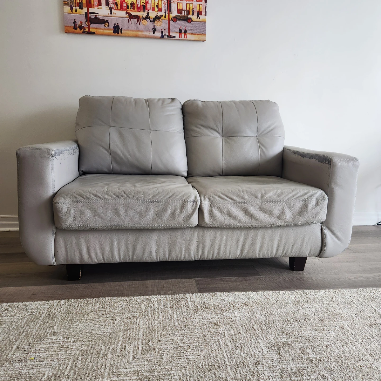 Grey Synthetic Leather Loveseat Sofa - photo 3