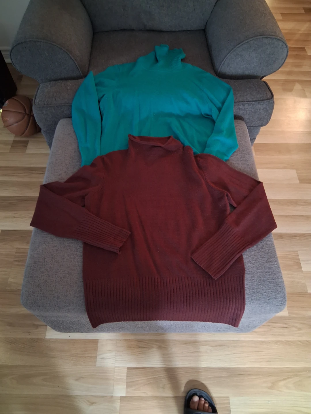 Two Turtlenecks - Teal and Burgundy