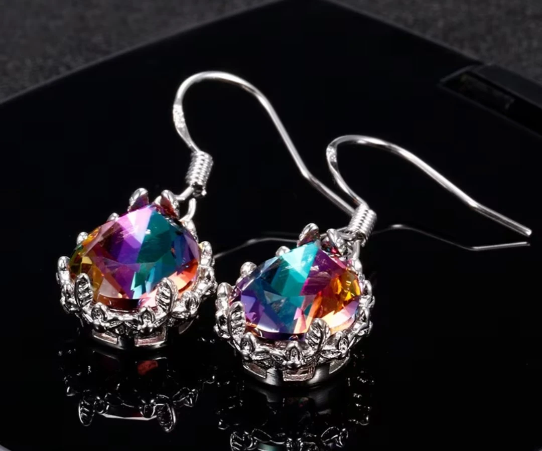 Teardrop Rainbow Crystal Dangle Earrings - photo 3