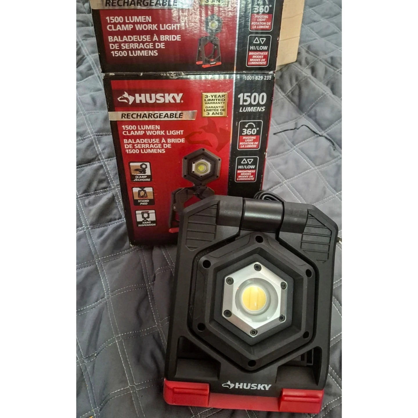 Husky 1500-Lumen Rechargeable LED Clamp Work Light (New in Box)