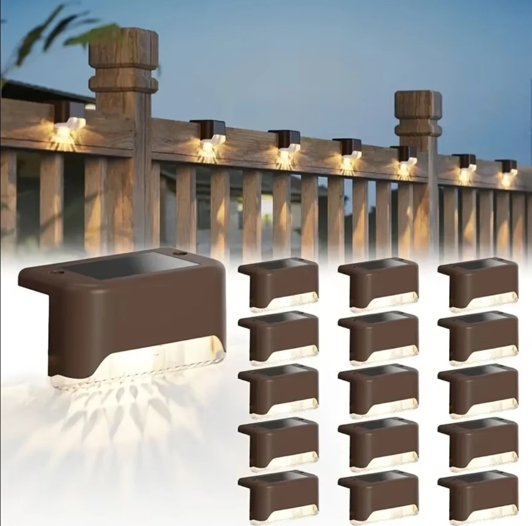 Set of 16 Solar Powered Deck Lights [Brown Color Housing]