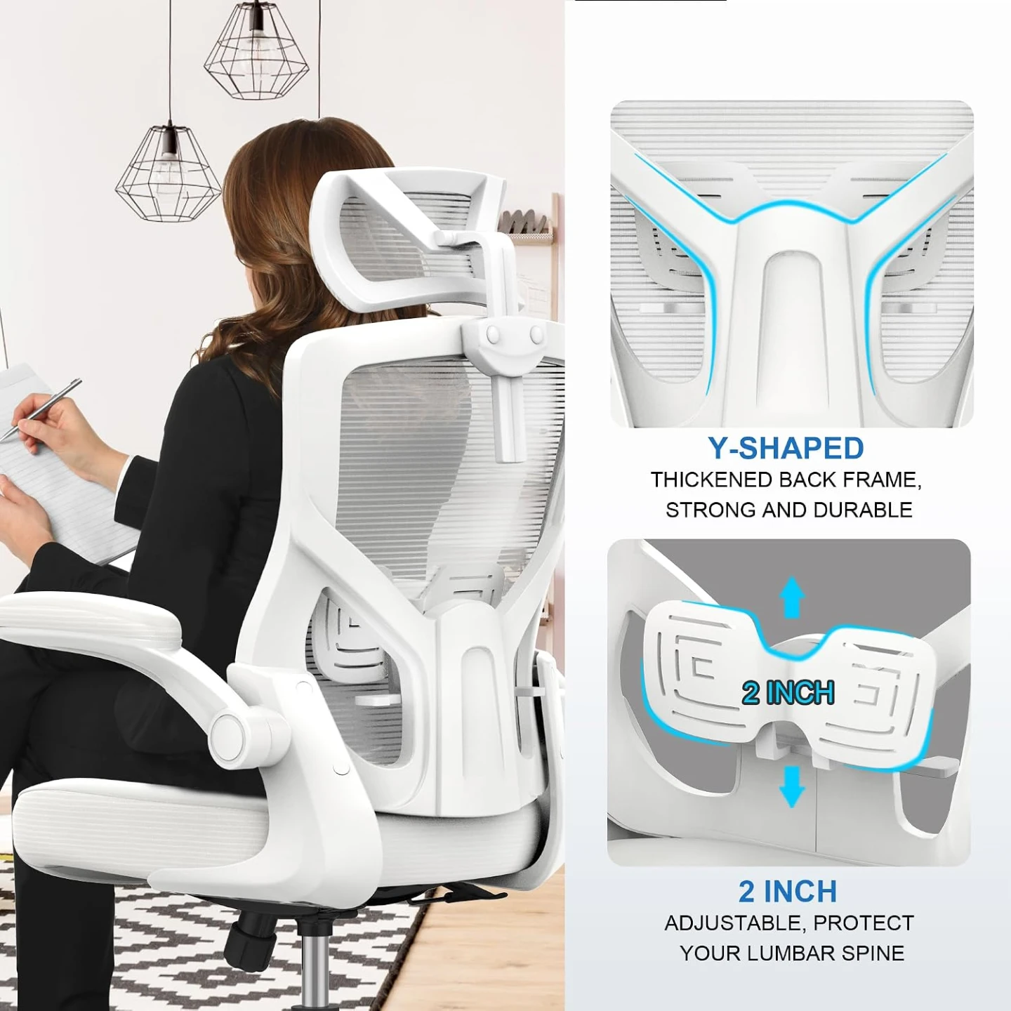 Ergonomic office chair with adjustable headrest & lumbar support - photo 3