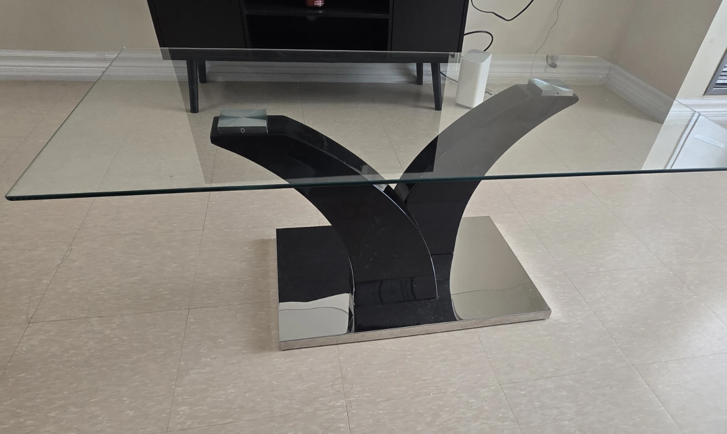 Glass Coffee Table with Black and Chrome Base - photo 4