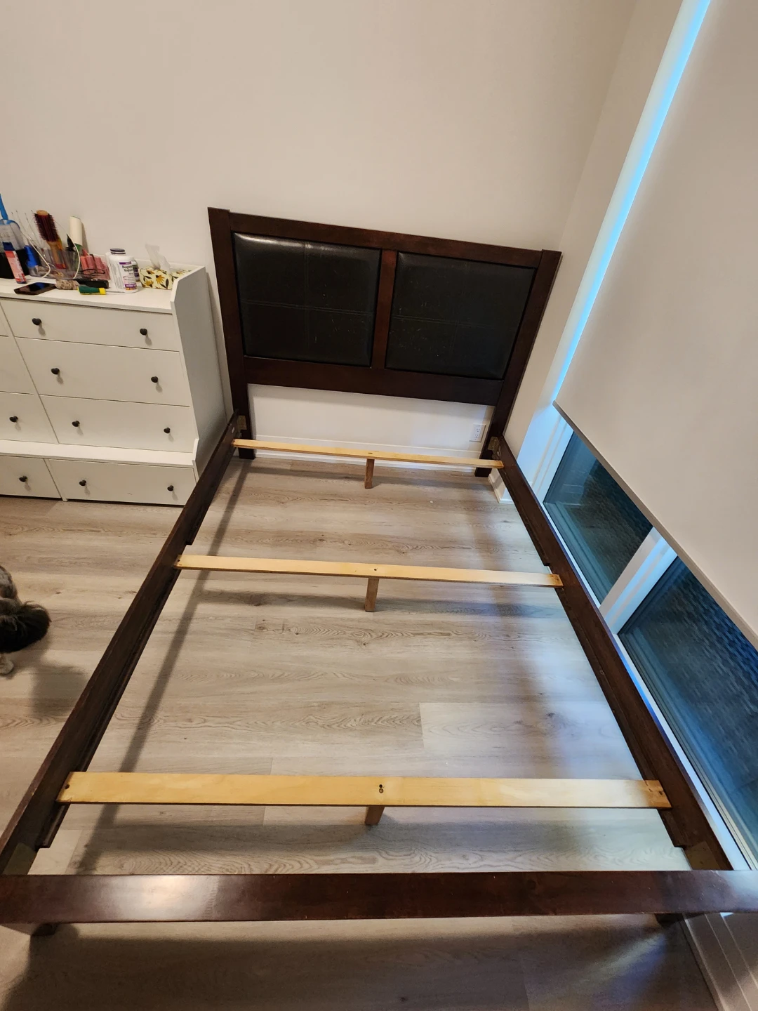 Dark Wood Bed Frame with Padded Headboard - photo 4