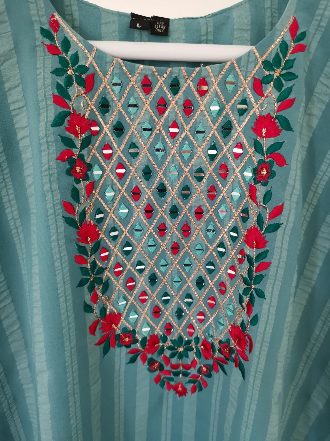 Teal Kurti with Embroidered Neckline - photo 2