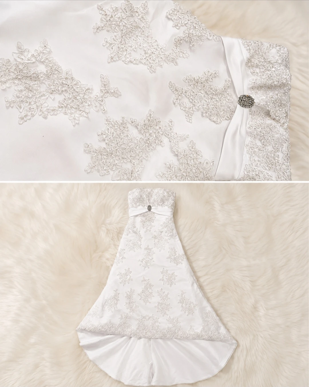 White Strapless Embellished Wedding Dress - photo 2