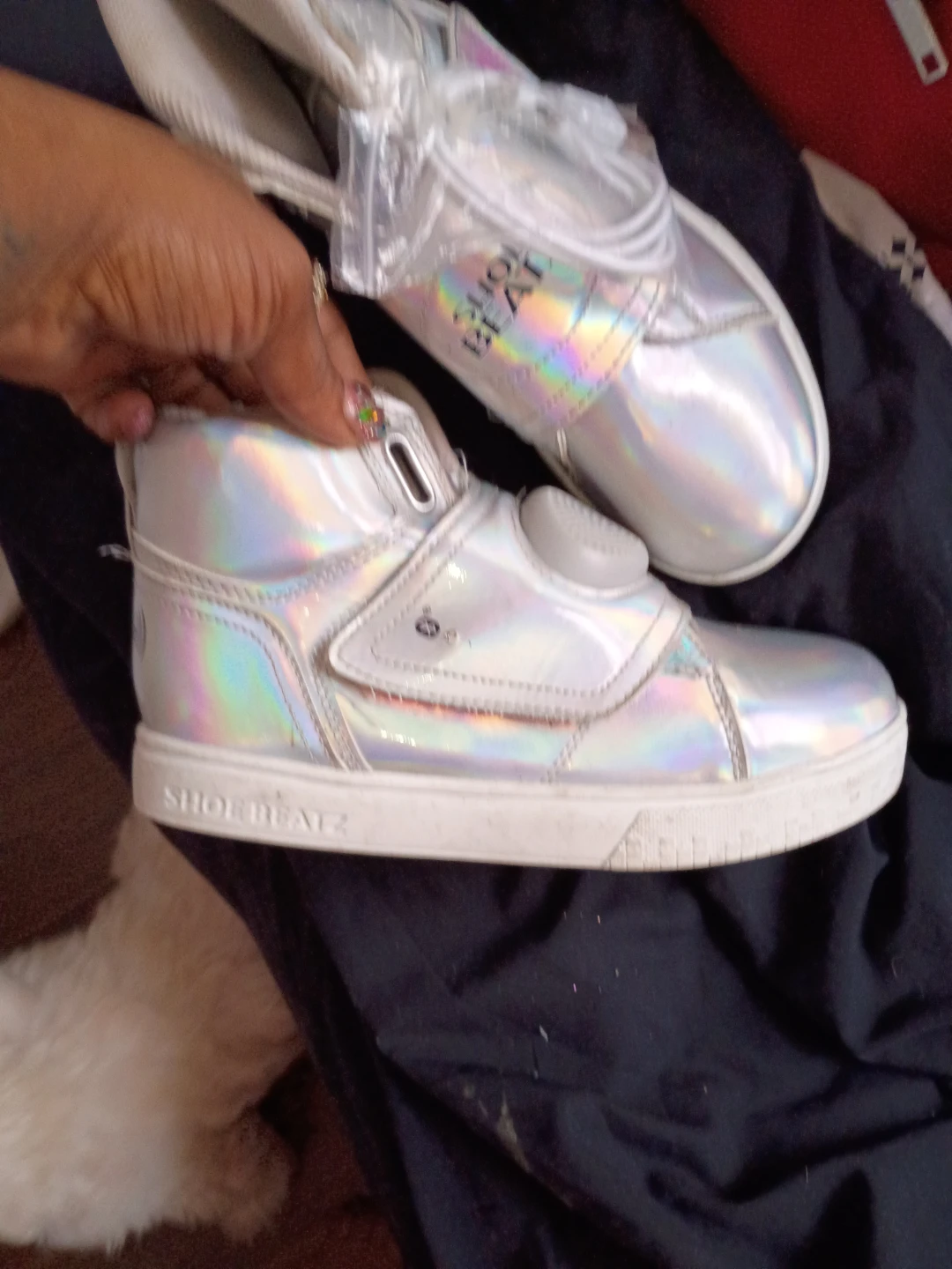 ShoeBeDoo White Iridescent High Top Sneakers