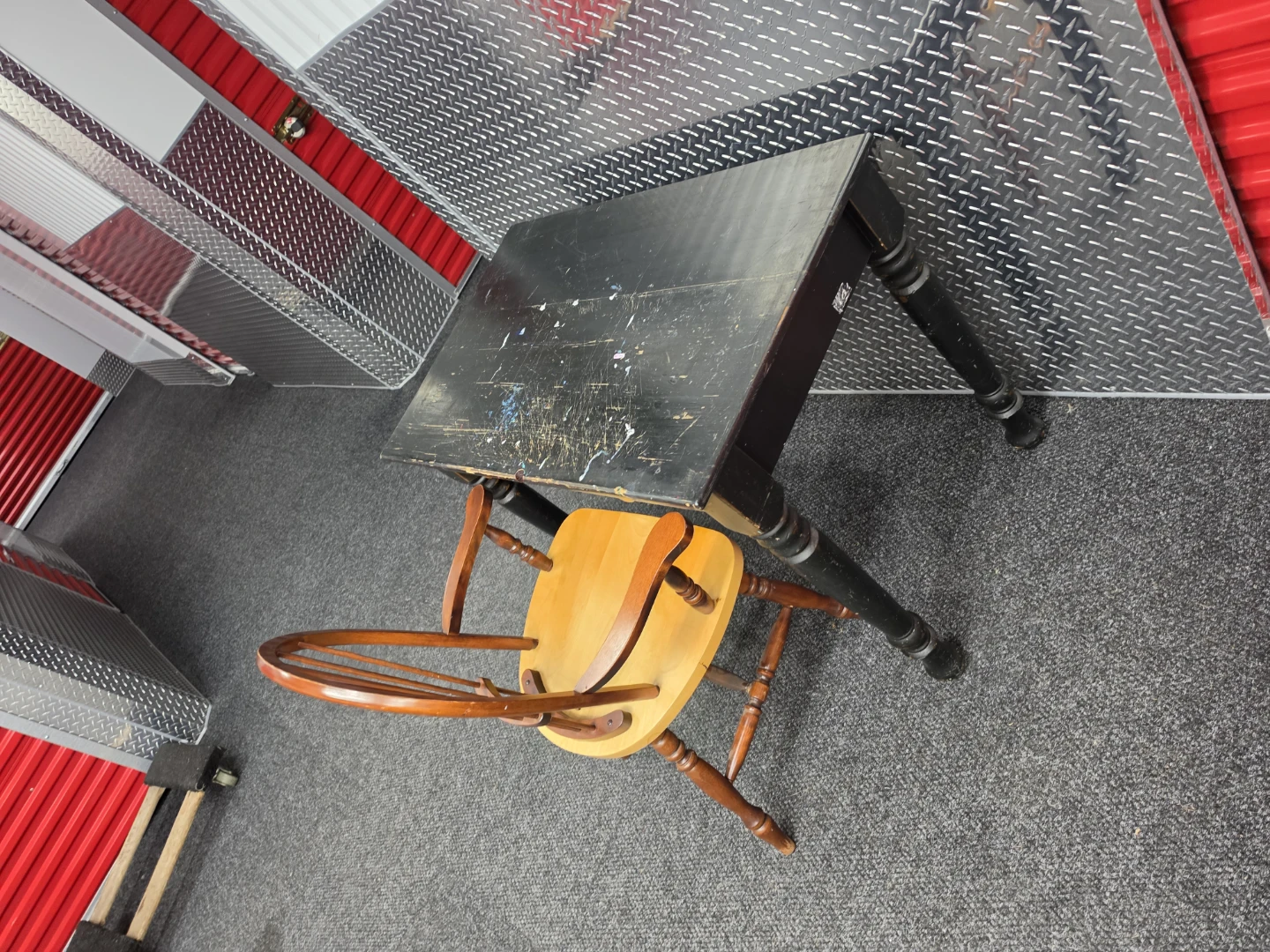 Vintage Black Writing Desk and Wooden Chair Set - photo 3