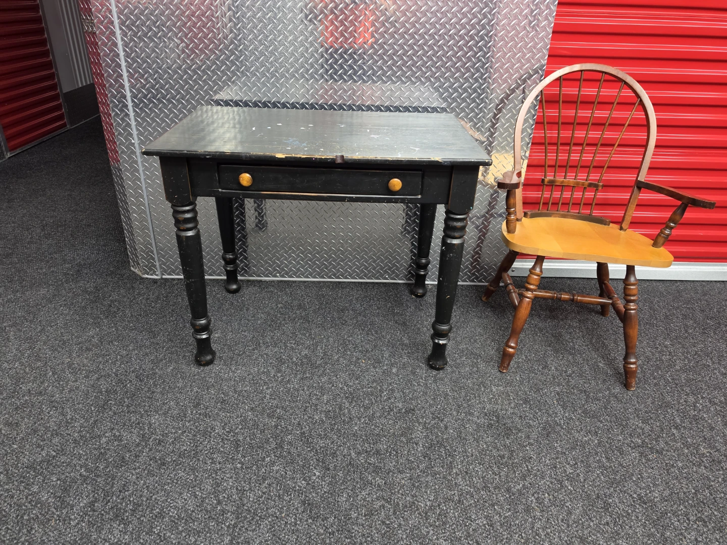 Vintage Black Writing Desk and Wooden Chair Set - photo 5