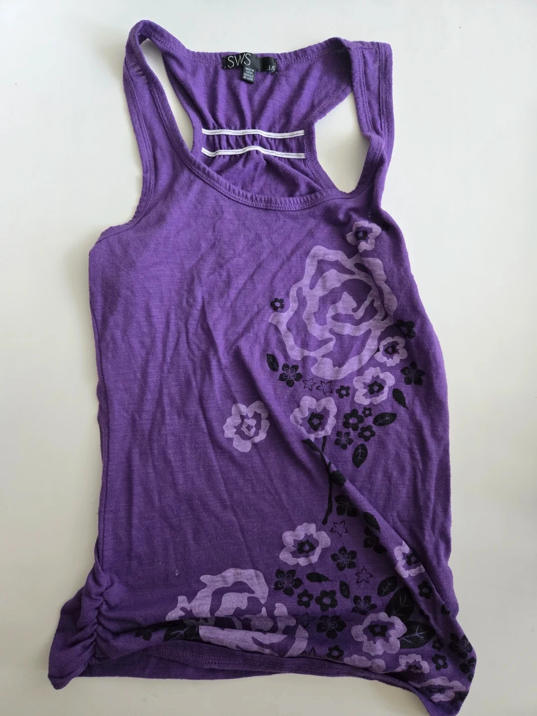 Purple Floral Tank Top - L - Fits like M