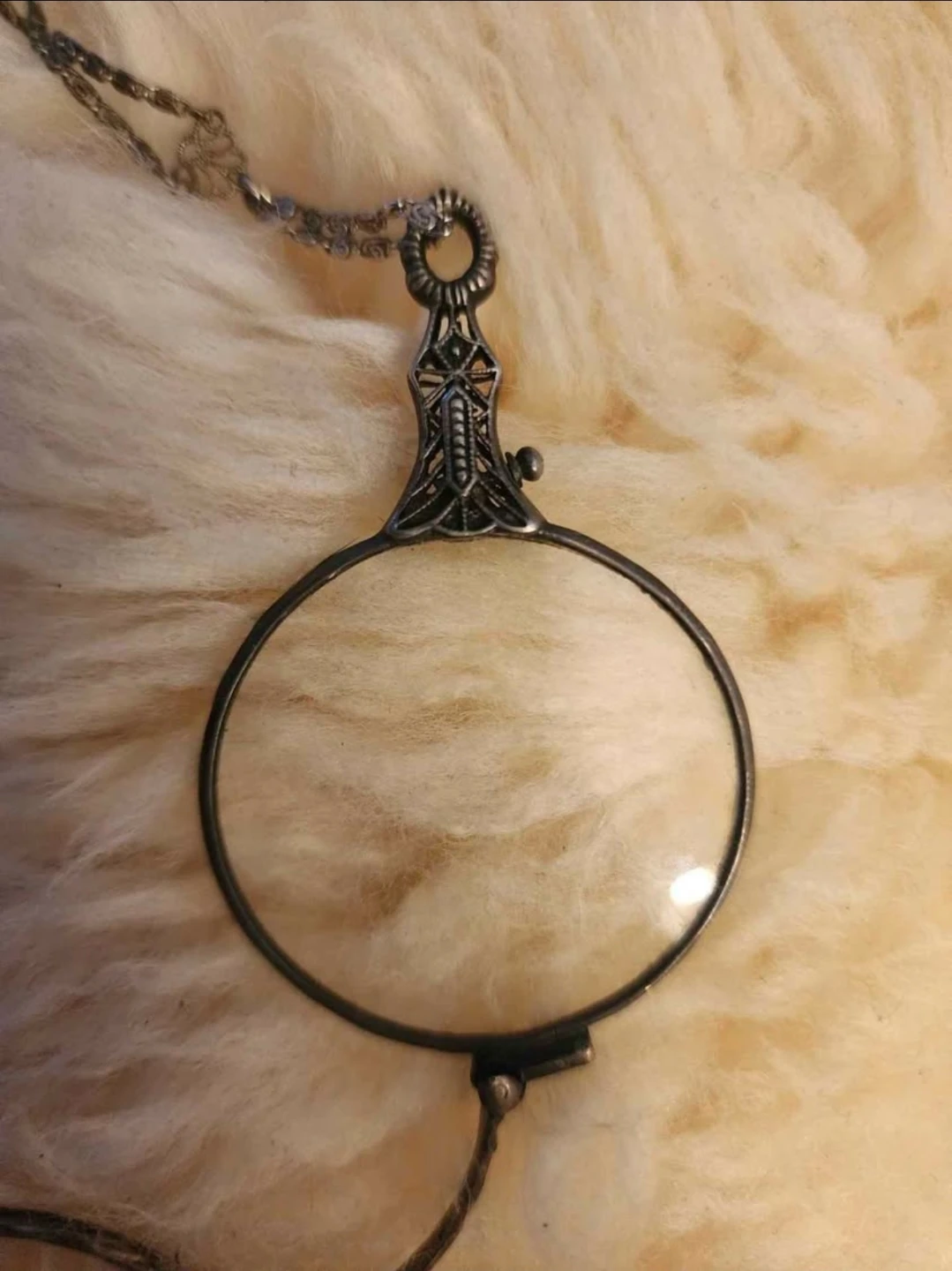 Rare Antique Art Deco Folding Lorgnette 935 Silver & Chain - photo 3
