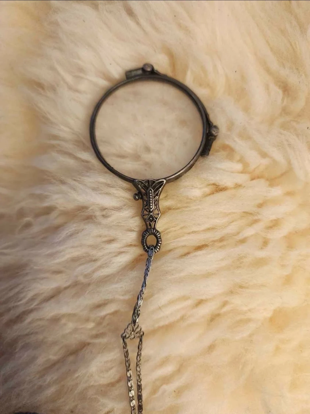 Rare Antique Art Deco Folding Lorgnette 935 Silver & Chain - photo 4