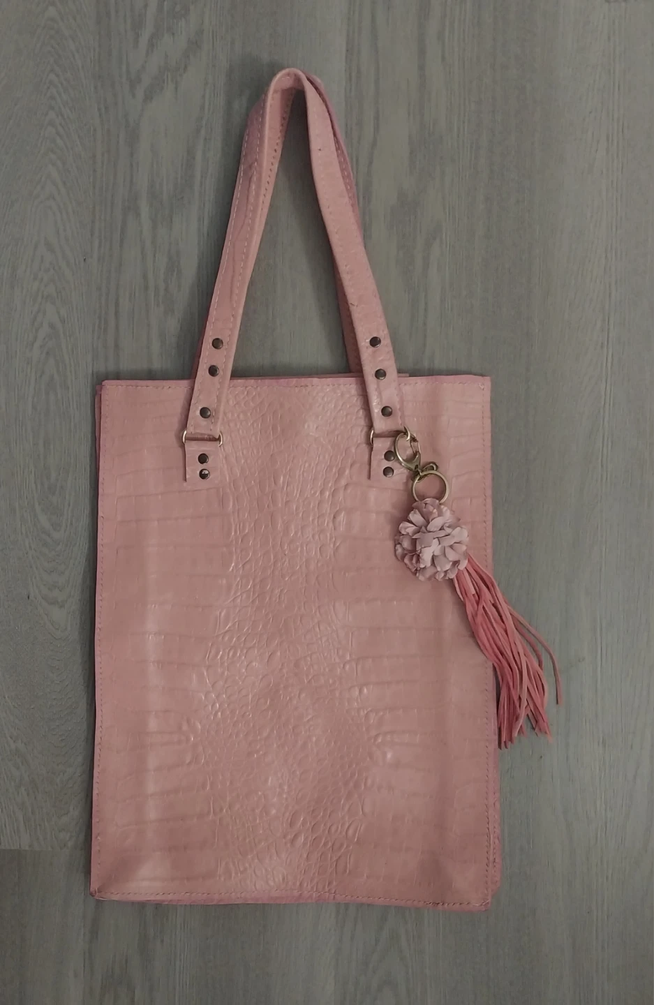 Pink Leather Tote Bag