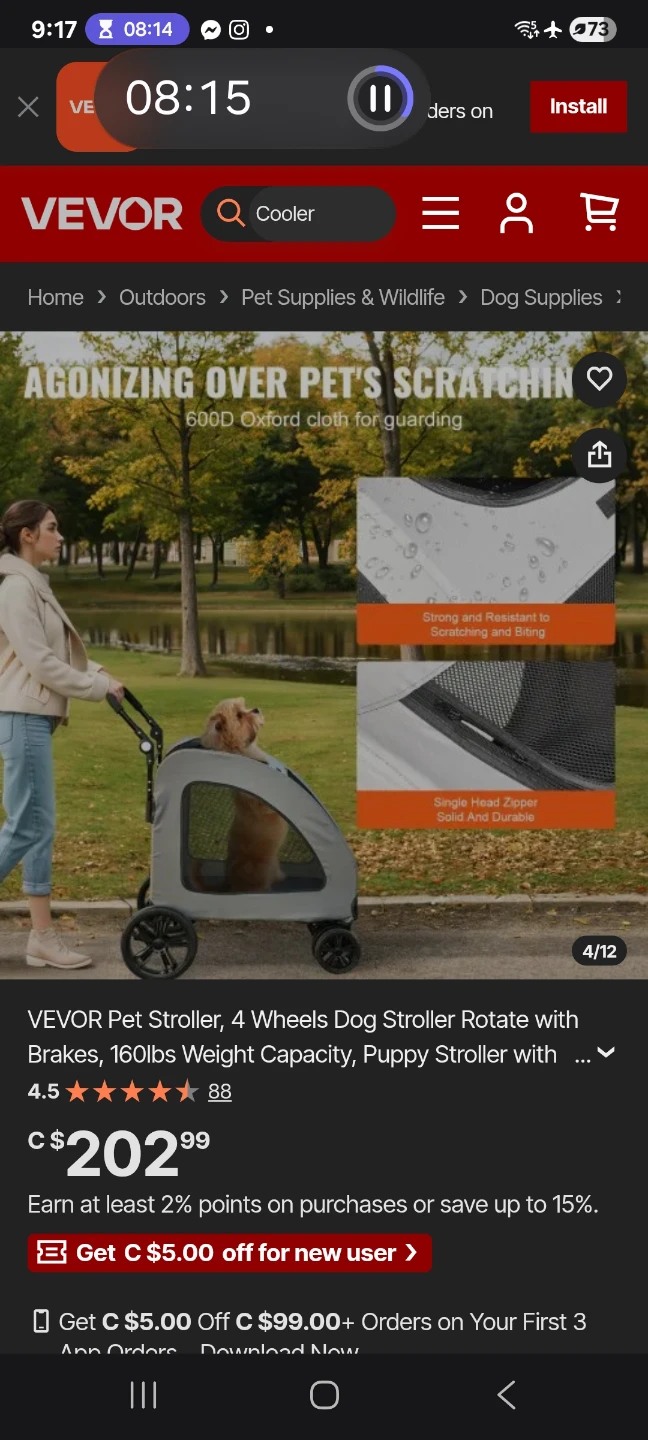 VEVOR Pet Stroller, 4-Wheel Brakes 160lbs - photo 5