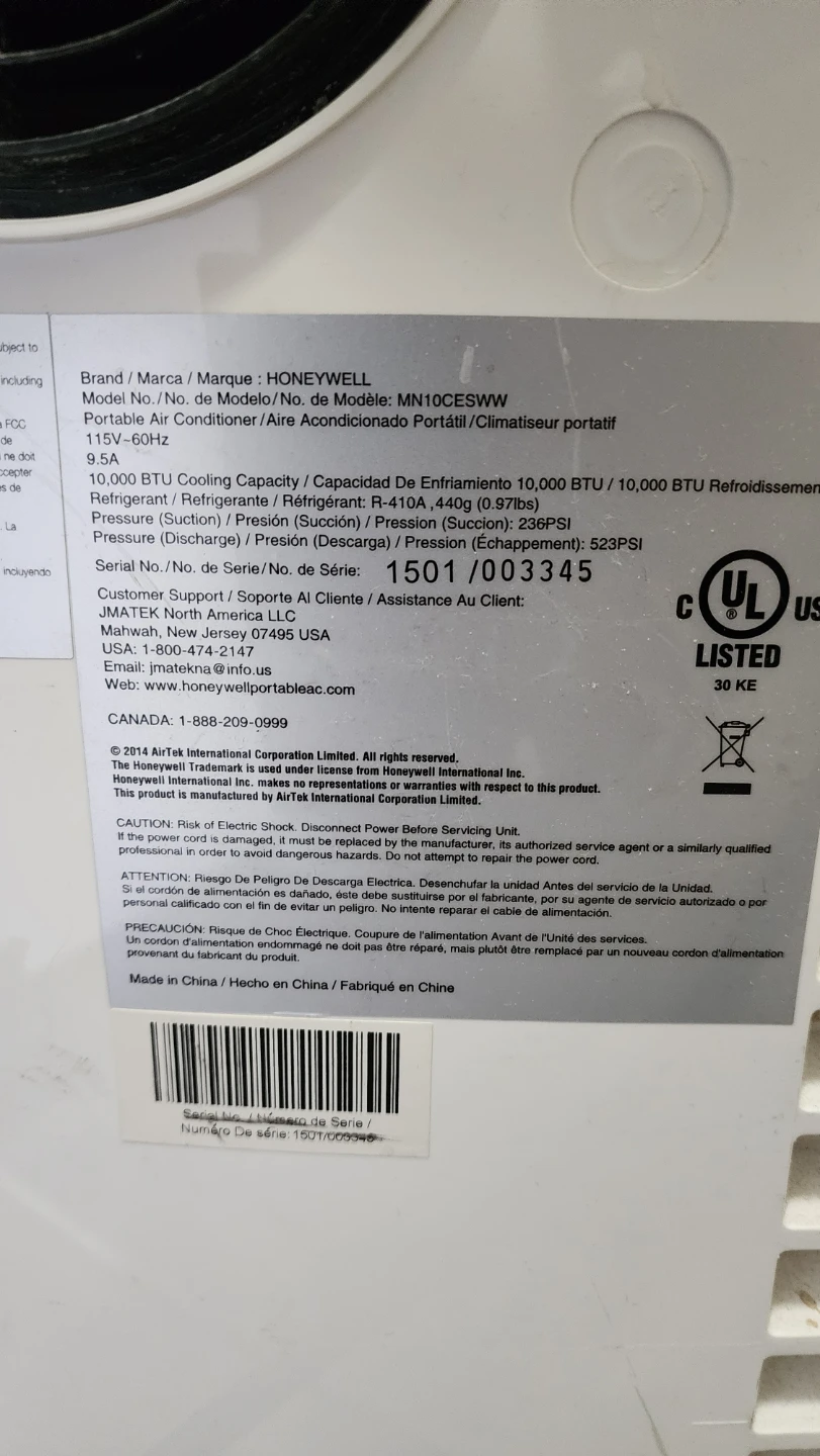 Honeywell Portable Air Conditioner MN10CESWW - photo 4