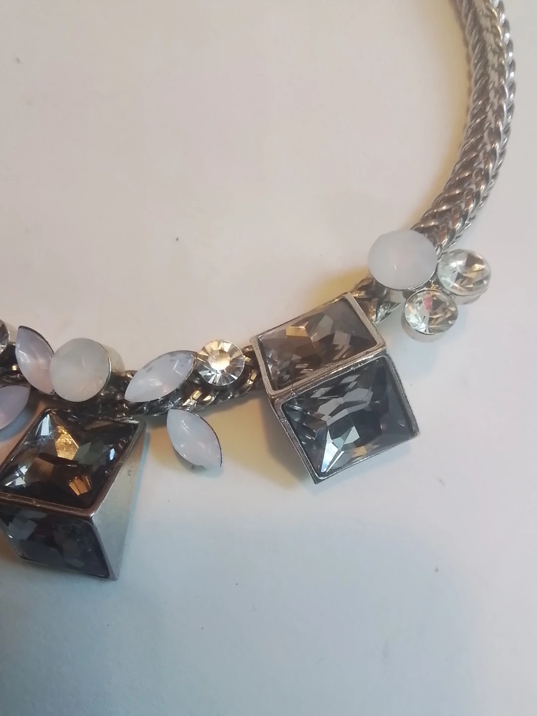 Silver-tone Statement Necklace with Grey and Clear Gems - photo 2