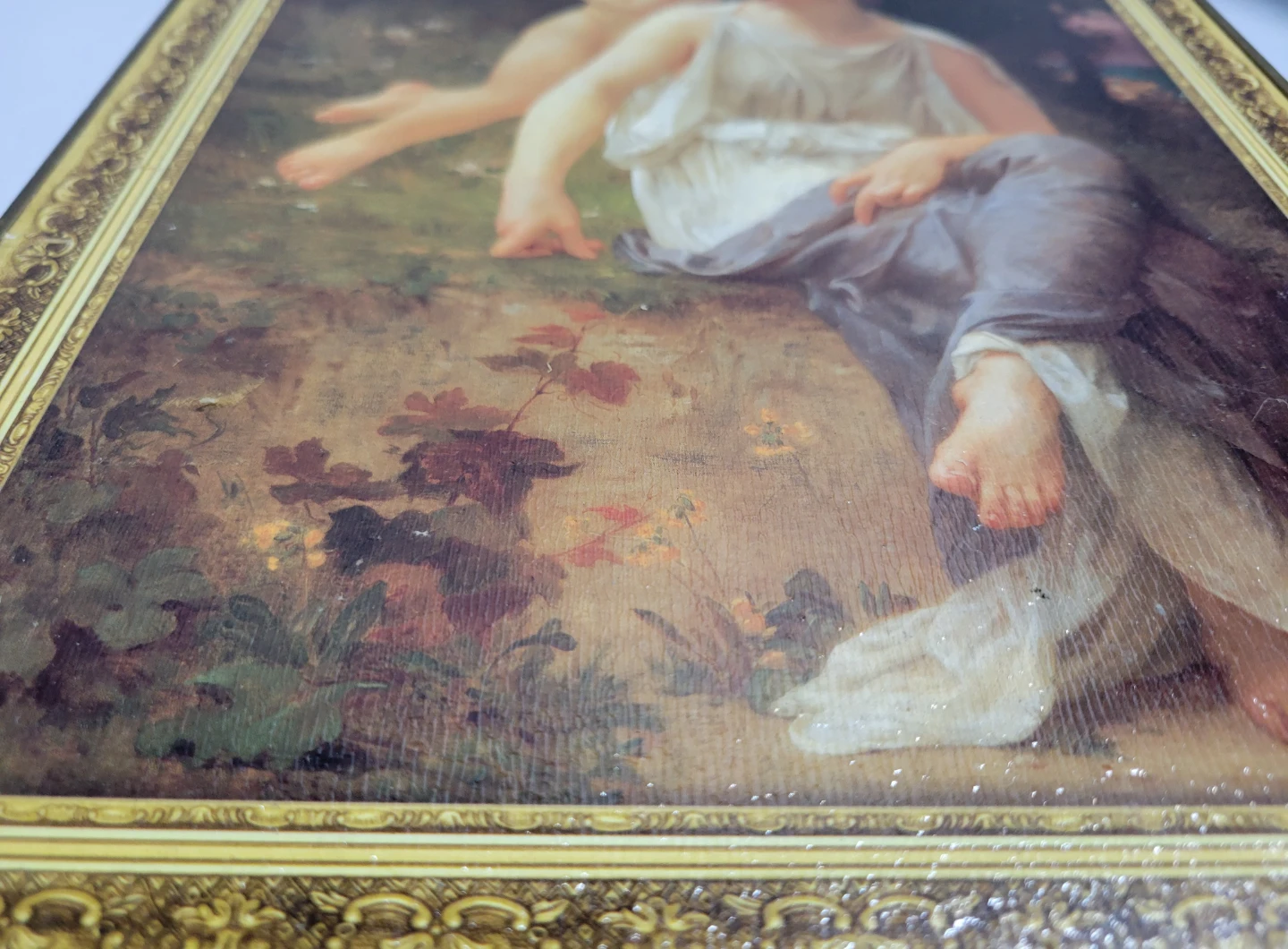 Vintage paiting with Cherub and Woman - photo 4