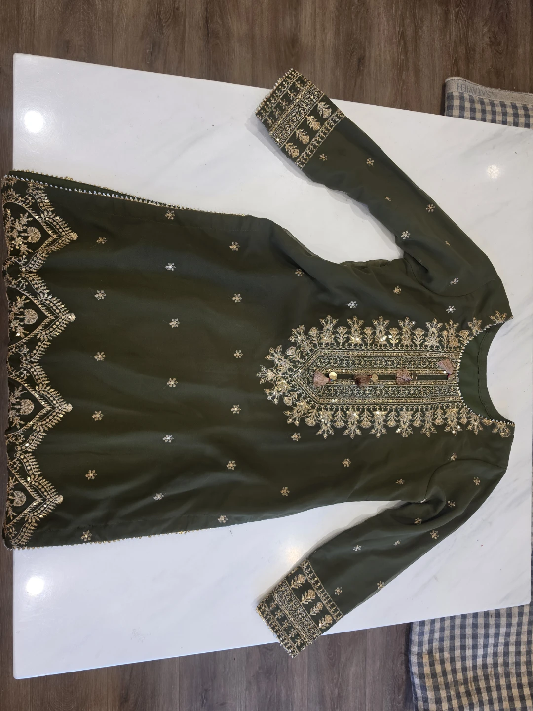 Olive Green Embroidered 3-Piece Salwar Kameez Suit - photo 4