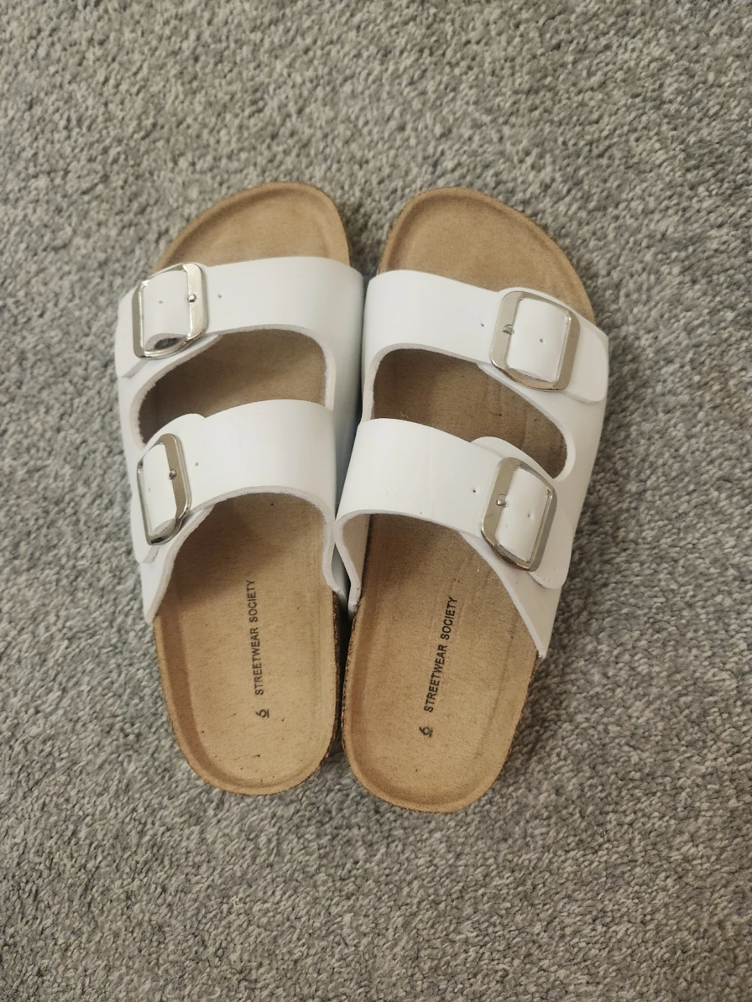 Streetwear Society White Double Buckle Slides Sandals, Size 6