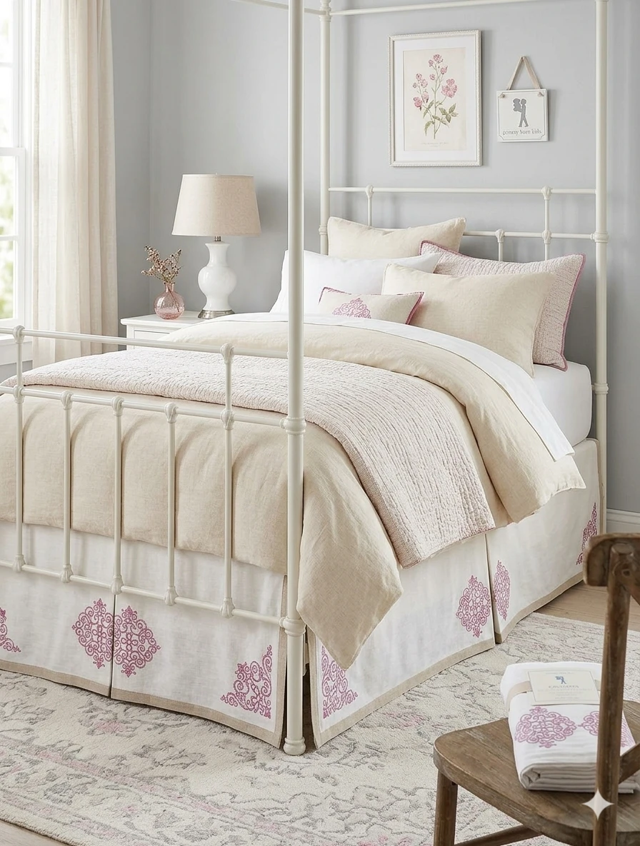 Pottery Barn Kids Cassandra Belgian Linen Bed Skirt - White
