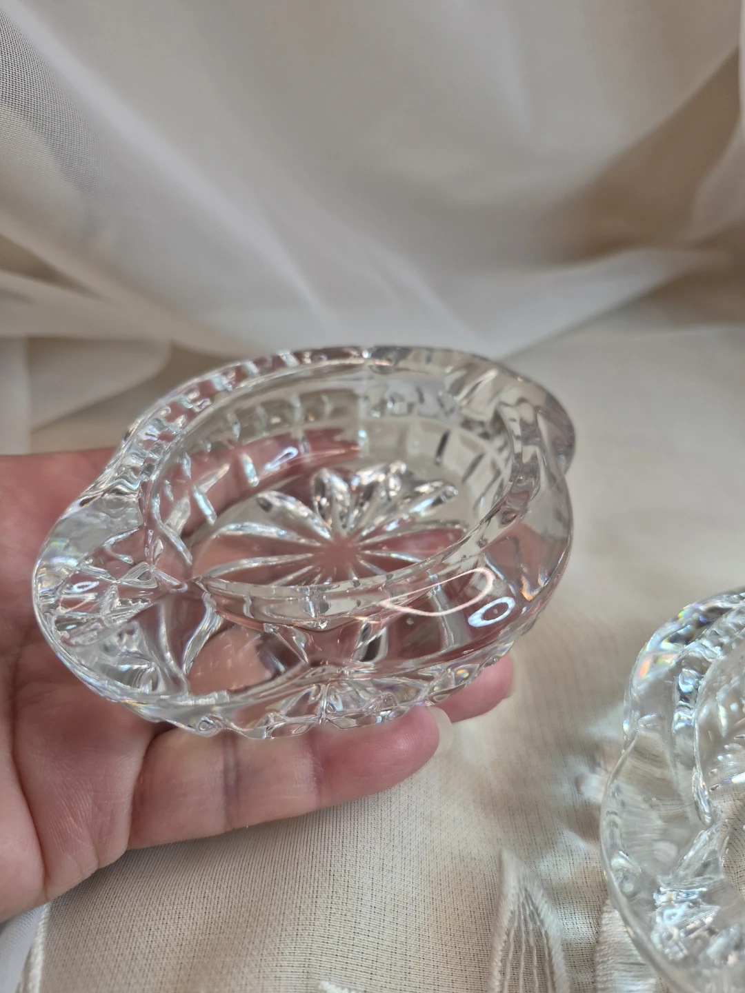 Beautiful Pair of 4 1/4" x 3" Vintage Crystal Ashtrays