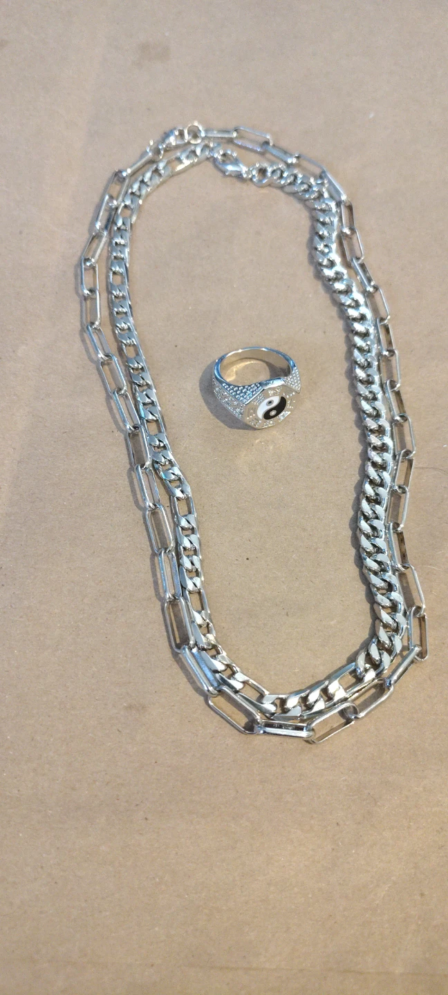 Silver Yin Yang Ring and Chain Necklace Set