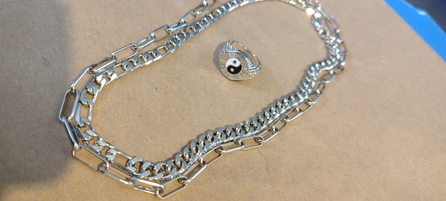 Silver Yin Yang Ring and Chain Necklace Set - photo 2