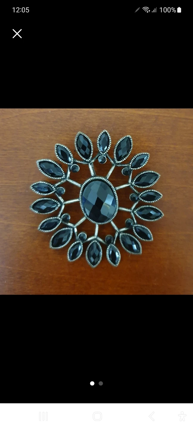 Silver-tone Brooch with Black Gems