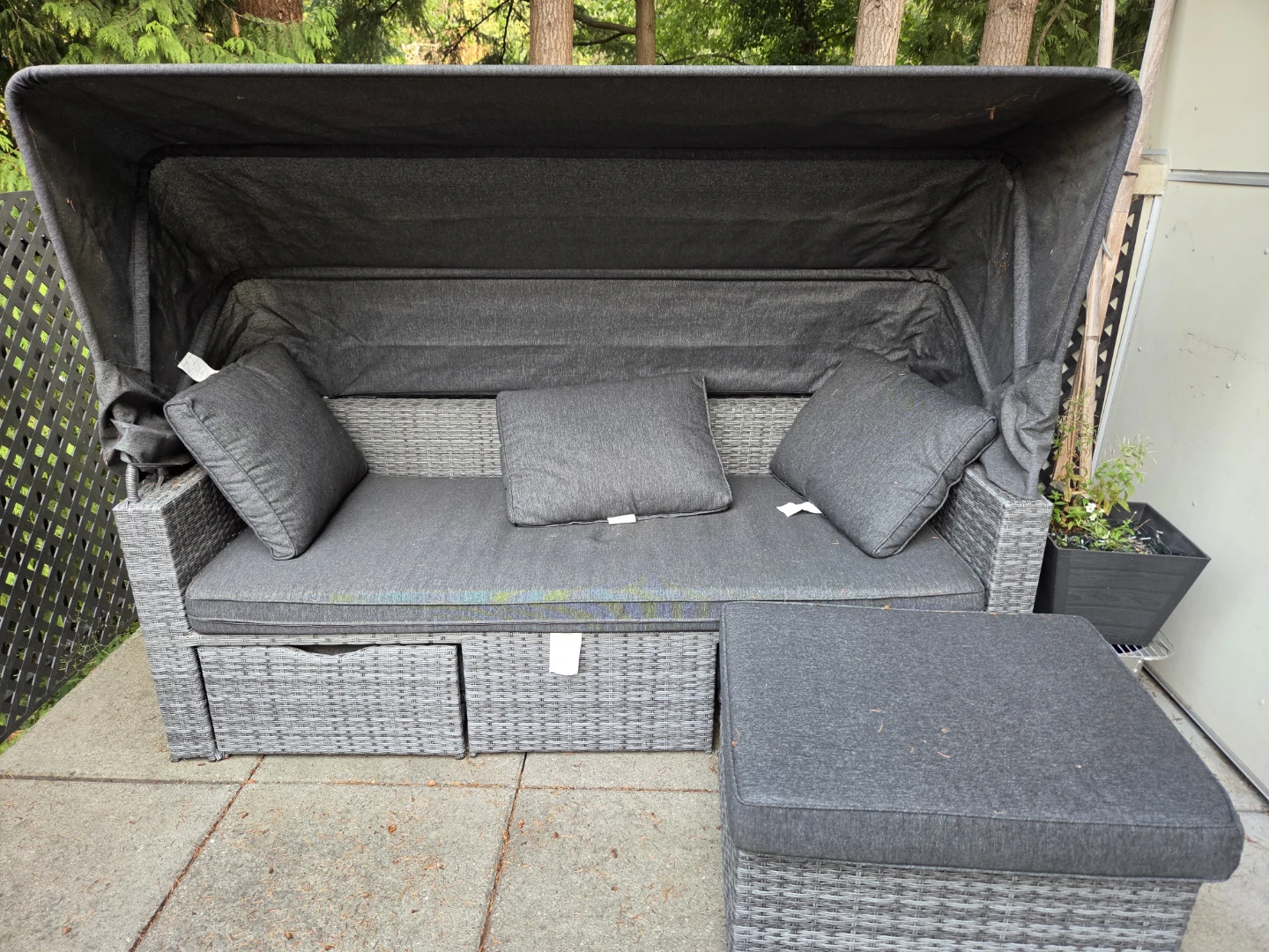 Grey Rattan Outdoor Sofa with Canopy - photo 2