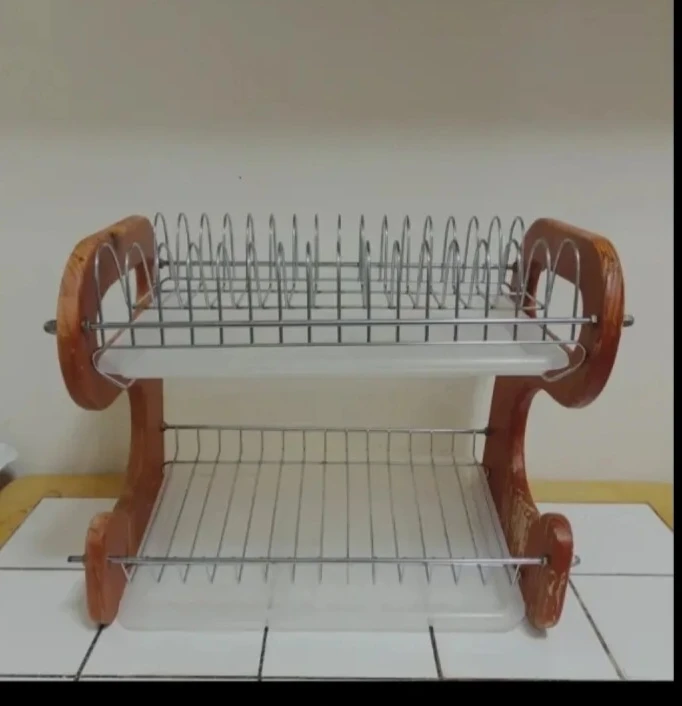 Two-Tier Wooden Dish Rack