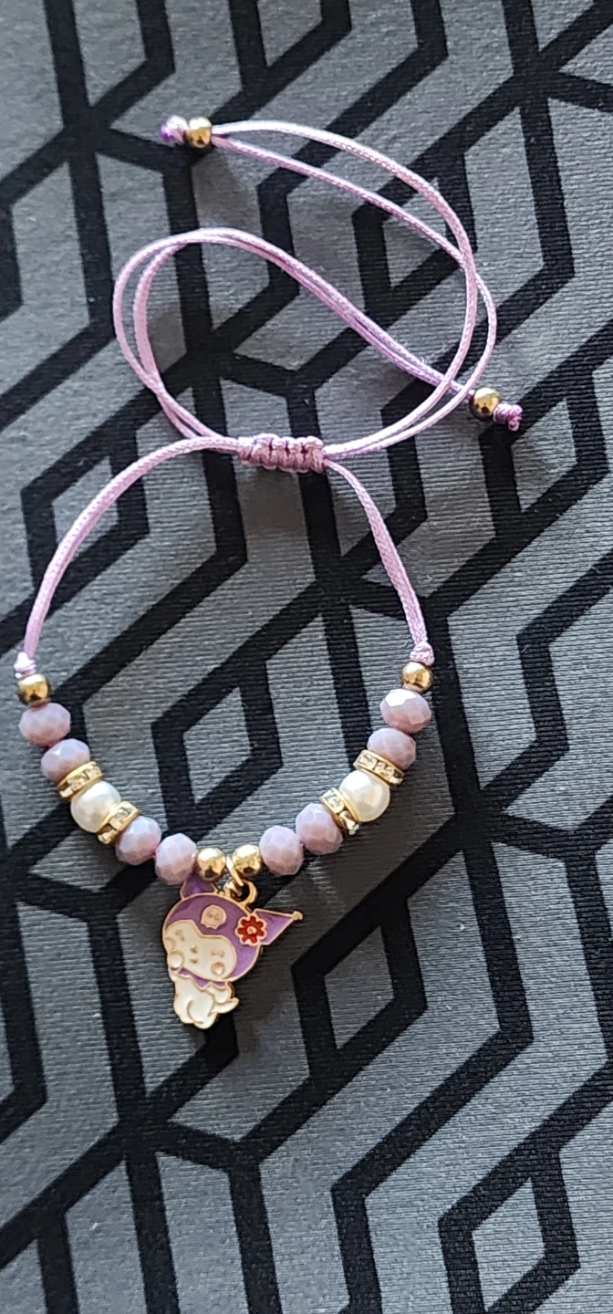 Purple Beaded Bracelet with Kawaii Charm - photo 2