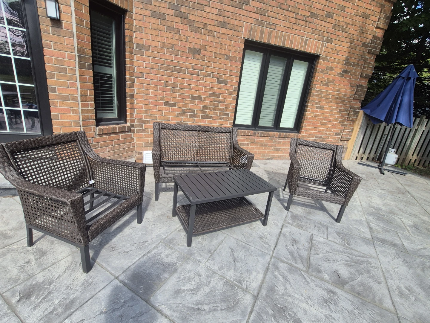 Wicker Patio Set - Loveseat, 2 Chairs & Coffee Table