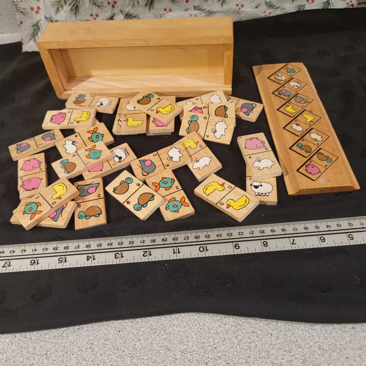 Wooden Farm Animal Dominoes Game with Box