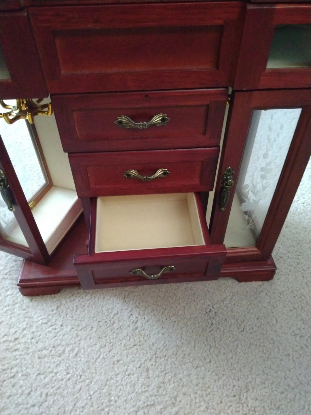 Wooden Jewellery Box with Drawers and Mirrored Lid - photo 2