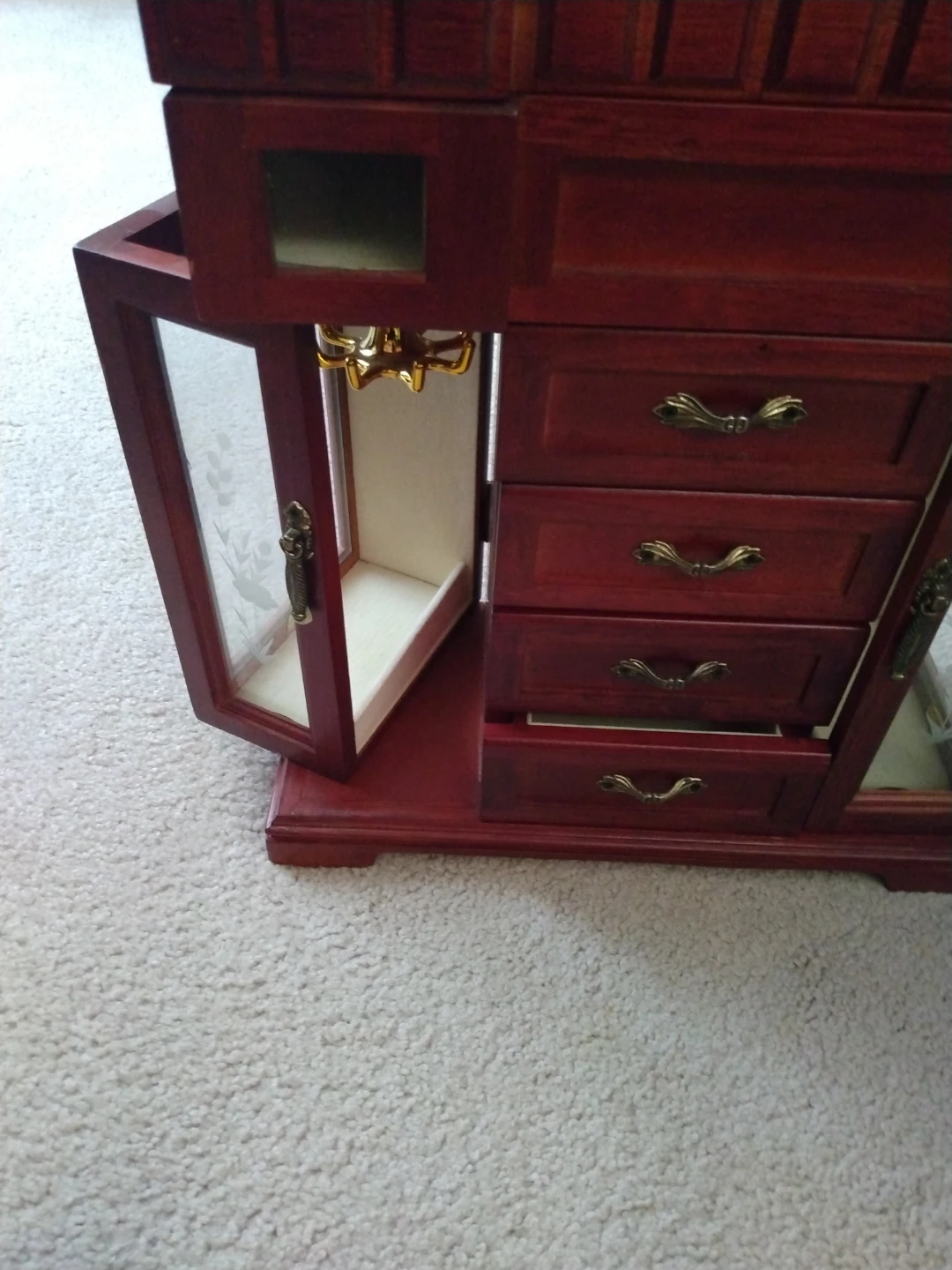 Wooden Jewellery Box with Drawers and Mirrored Lid - photo 3