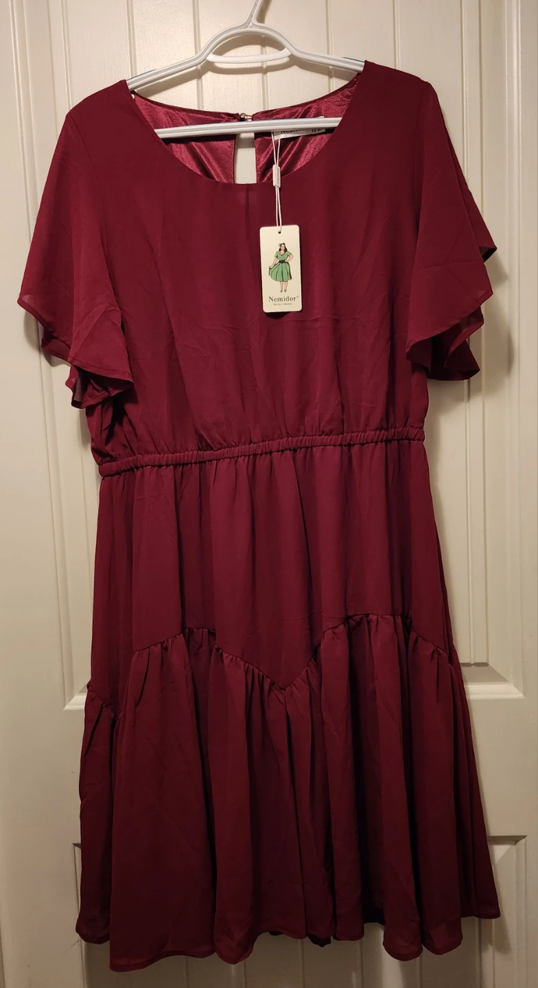 Nemidor Burgundy Ruffle Dress - US 14